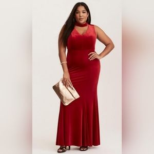 Torrid Special Occasion Red Velvet Cutout Gown Size 16